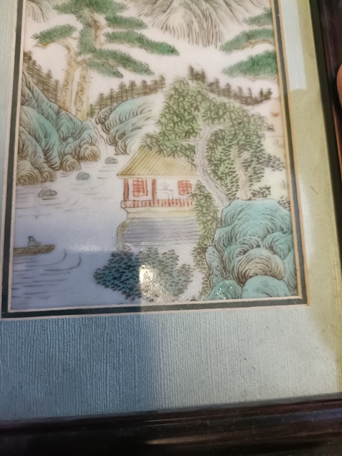古玩陶瓷粉彩山水人物瓷板真品鑒賞圖