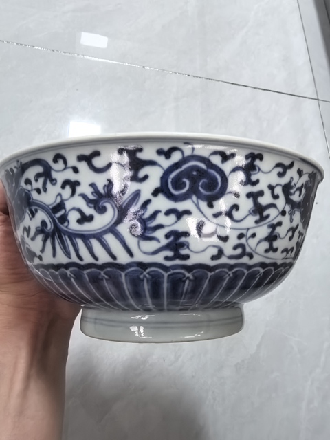 古玩陶瓷青花夔龍紋墩式碗真品鑒賞圖