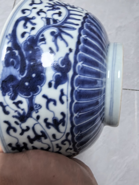 古玩陶瓷青花夔龍紋墩式碗真品鑒賞圖