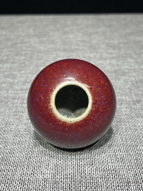 古玩陶瓷鈞紅窯變釉水盂真品鑒賞圖