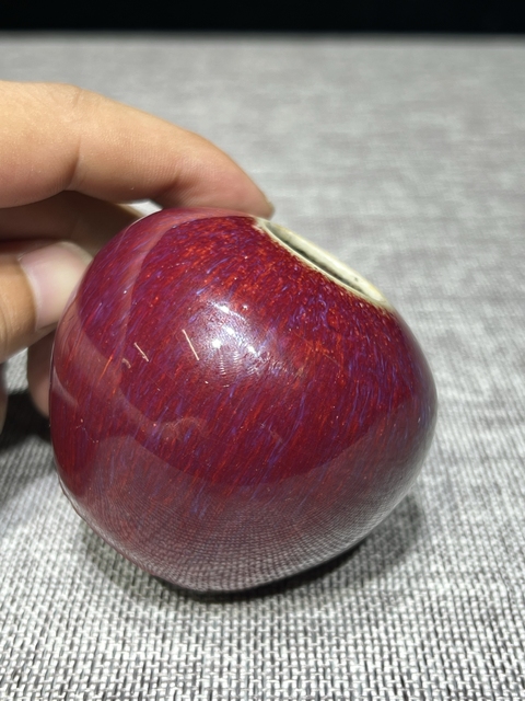 古玩陶瓷鈞紅窯變釉水盂真品鑒賞圖