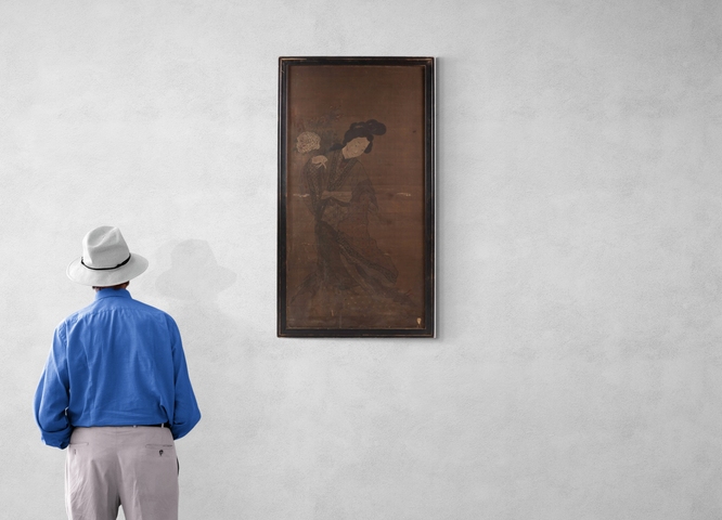古玩字畫仇英款仕女真品鑒賞圖