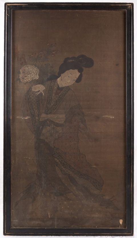古玩字畫仇英款仕女真品鑒賞圖