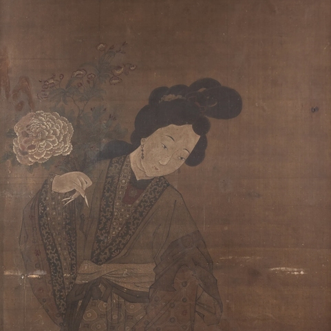 古玩字畫仇英款仕女真品鑒賞圖