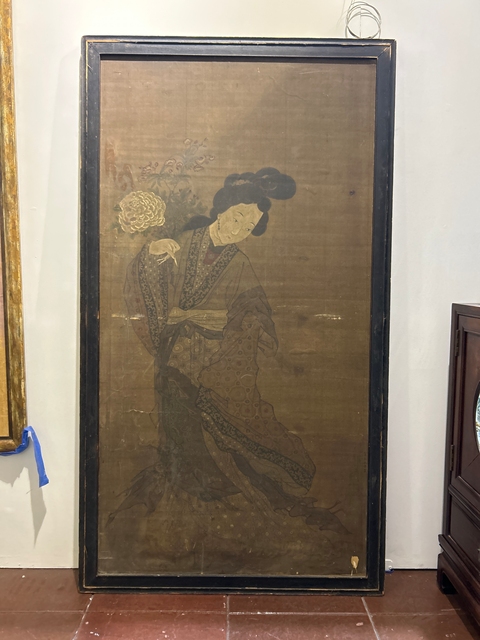 古玩字畫仇英款仕女真品鑒賞圖