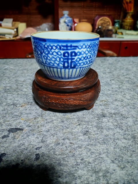 古玩陶瓷囍字紋青花蓋缸拍賣(mài)，當(dāng)前價(jià)格458元