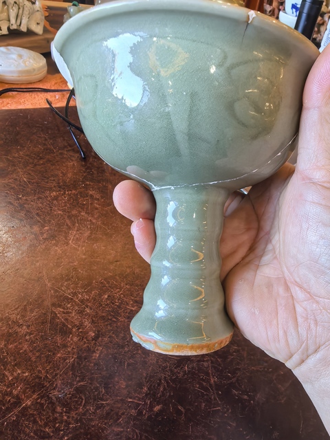 古玩陶瓷龍泉青瓷刻花高足杯真品鑒賞圖