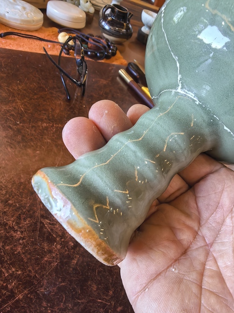 古玩陶瓷龍泉青瓷刻花高足杯真品鑒賞圖