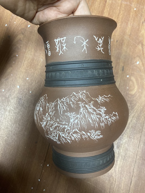 古玩陶瓷山水紋尊真品鑒賞圖