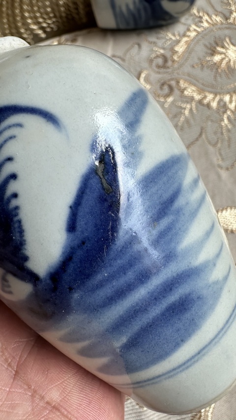 古玩陶瓷青花大吉大利圖瓶，注意品相真品鑒賞圖