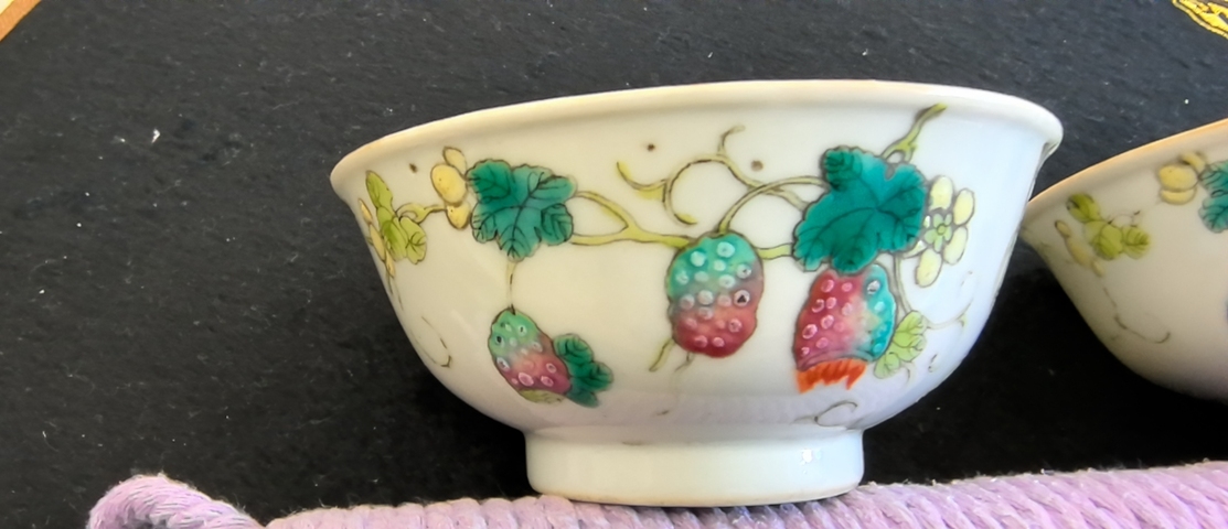 古玩陶瓷竹蝶癩瓜紋粉彩茶圓真品鑒賞圖