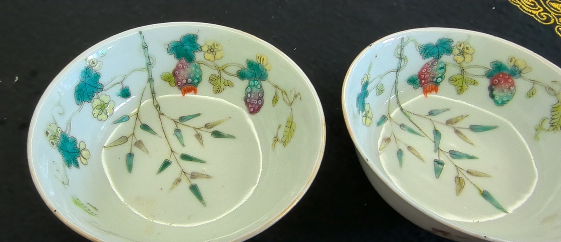 古玩陶瓷竹蝶癩瓜紋粉彩茶圓真品鑒賞圖