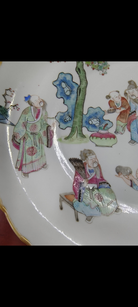 古玩陶瓷粉彩人物故事花口盤真品鑒賞圖