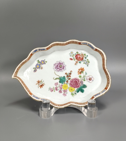 古玩陶瓷廣琺瑯風(fēng)格花卉紋樹葉盤真品鑒賞圖