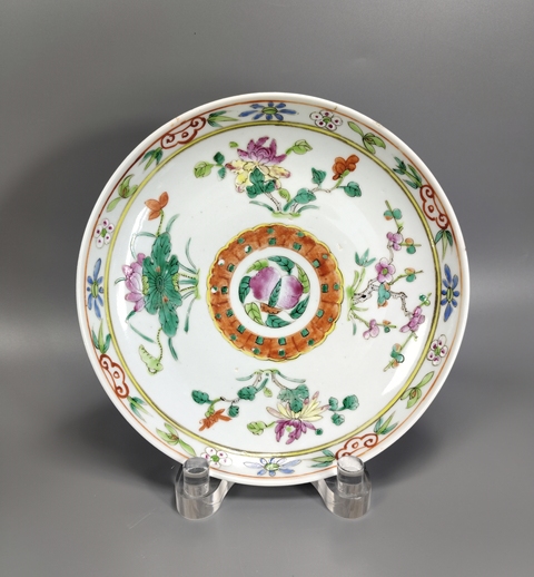 古玩陶瓷粉彩折枝花卉紋盤真品鑒賞圖