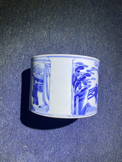 古玩陶瓷青花人物筆筒真品鑒賞圖