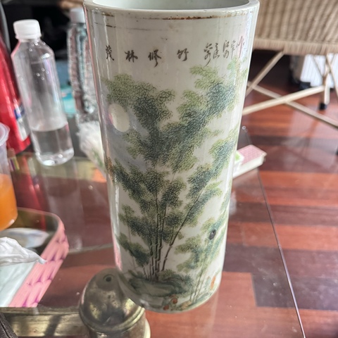 古玩陶瓷民國新粉彩林茂題材帽桶一對真品鑒賞圖