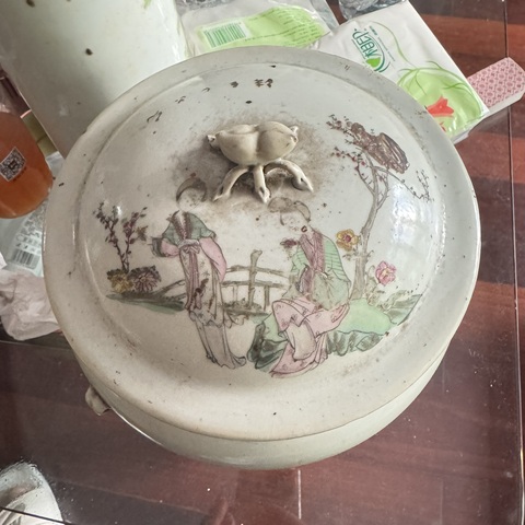 古玩陶瓷民國新粉彩林茂題材帽桶一對真品鑒賞圖