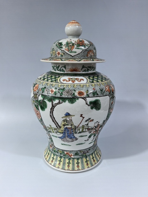 古玩陶瓷清晚五彩人物將軍罐真品鑒賞圖