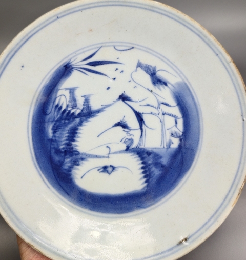 古玩陶瓷明晚期-青花山水人物紋盤拍賣,當前價格1699元
