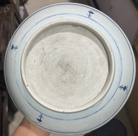 古玩陶瓷青花靈芝花卉紋盤真品鑒賞圖