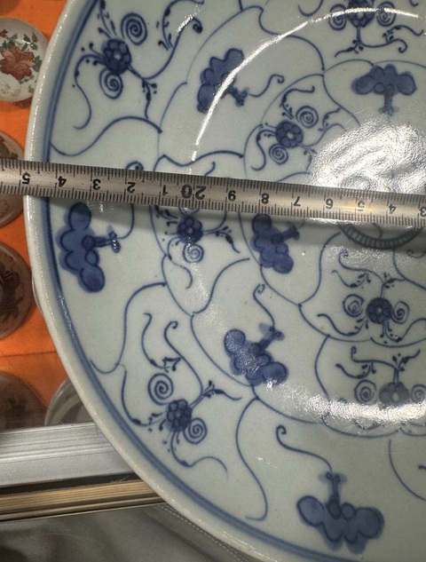 古玩陶瓷青花靈芝花卉紋盤真品鑒賞圖