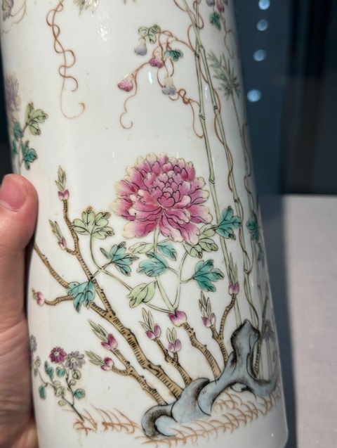 古玩陶瓷粉彩花卉紋筆筒一對真品鑒賞圖