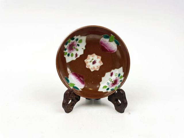 古玩陶瓷清雍正·粉彩粉彩桃紋紫金釉盤真品鑒賞圖