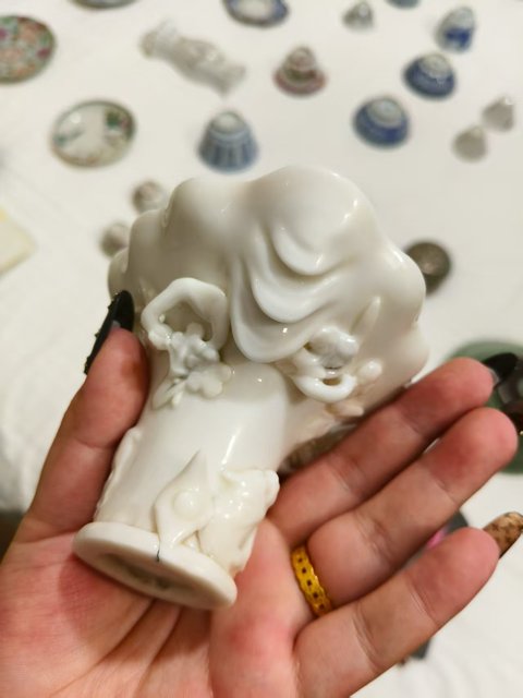 古玩陶瓷德化窯白釉靈芝杯真品鑒賞圖