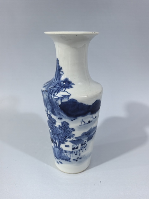 古玩陶瓷清晚青花山水樓閣人物瓶真品鑒賞圖