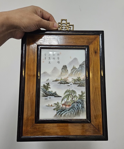 古玩陶瓷山水紋瓷板畫真品鑒賞圖
