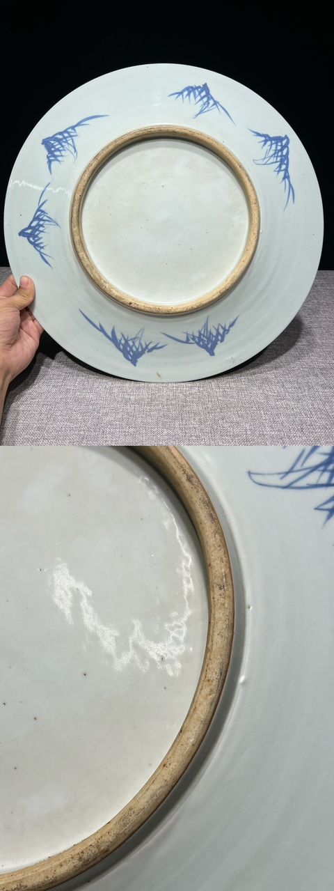 古玩陶瓷青花洞石花鳥紋盤真品鑒賞圖