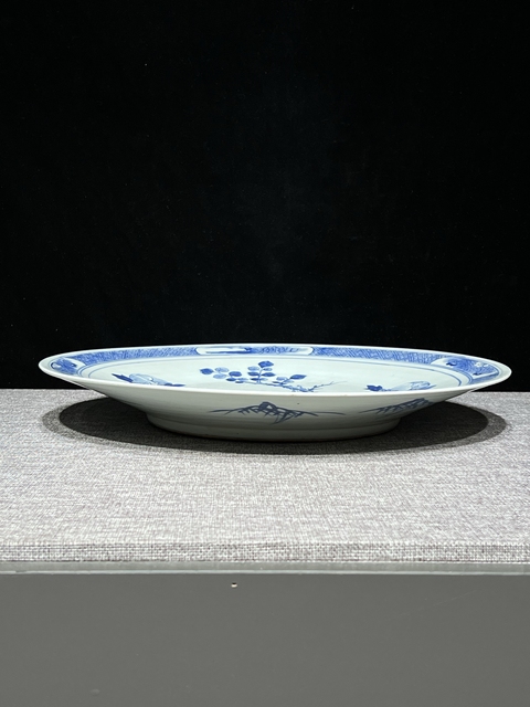 古玩陶瓷青花洞石花鳥紋盤真品鑒賞圖