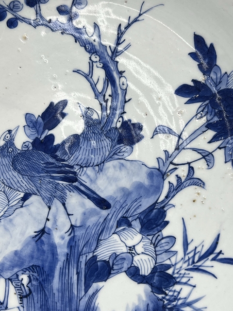 古玩陶瓷青花洞石花鳥紋盤真品鑒賞圖