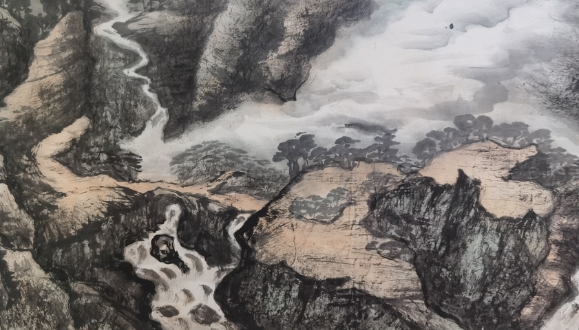 古玩字畫已故洛陽八老之一著名山水畫家呂魁渠山水拍賣，當前價格2000元