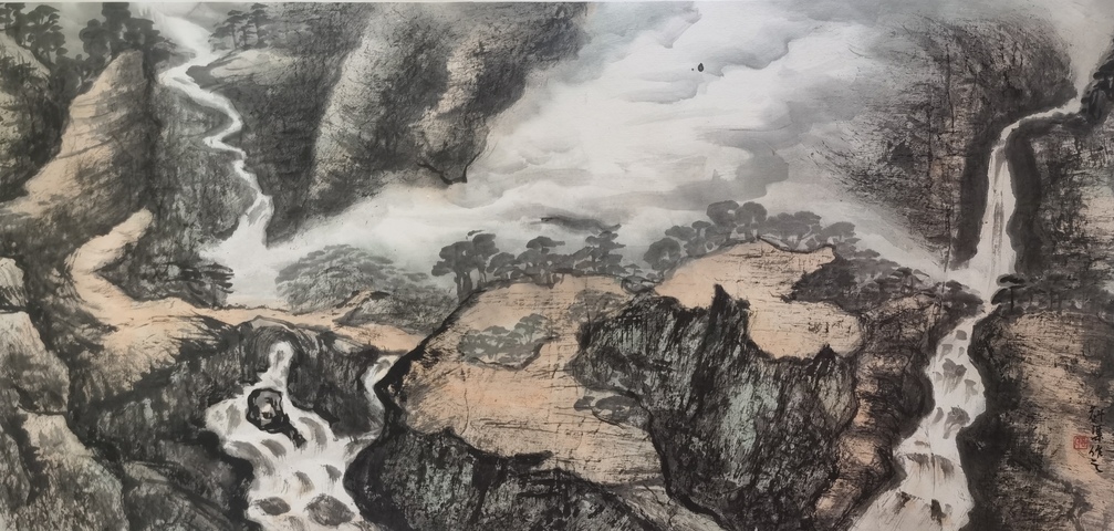 古玩字畫已故洛陽八老之一著名山水畫家呂魁渠山水拍賣，當前價格2000元