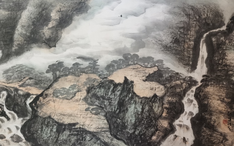 古玩字畫已故洛陽八老之一著名山水畫家呂魁渠山水拍賣，當前價格2000元