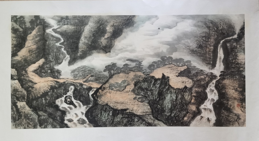 古玩字畫已故洛陽八老之一著名山水畫家呂魁渠山水拍賣，當前價格2000元