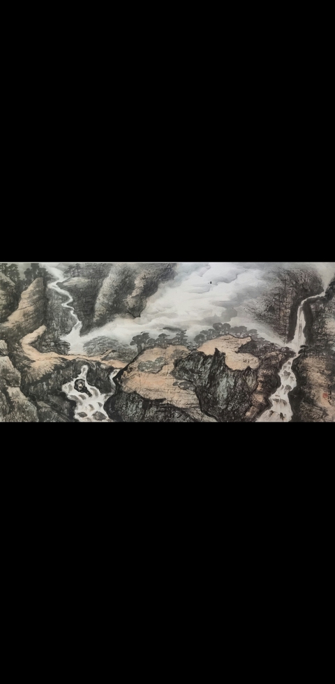 古玩字畫已故洛陽八老之一著名山水畫家呂魁渠山水拍賣，當前價格2000元