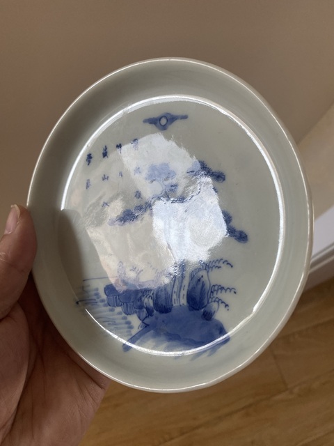 古玩陶瓷青花垂釣圖水洗真品鑒賞圖