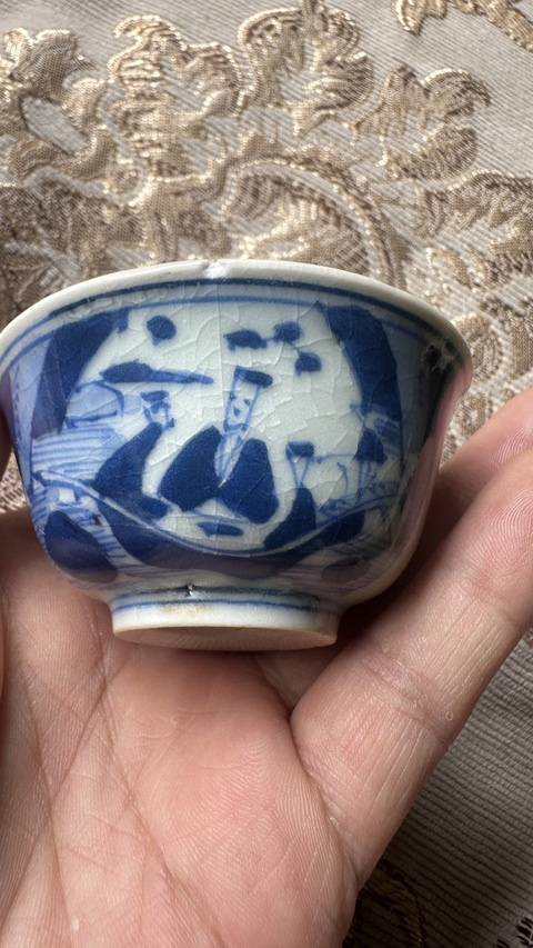古玩陶瓷日本明治赤壁賦紋茶碗真品鑒賞圖