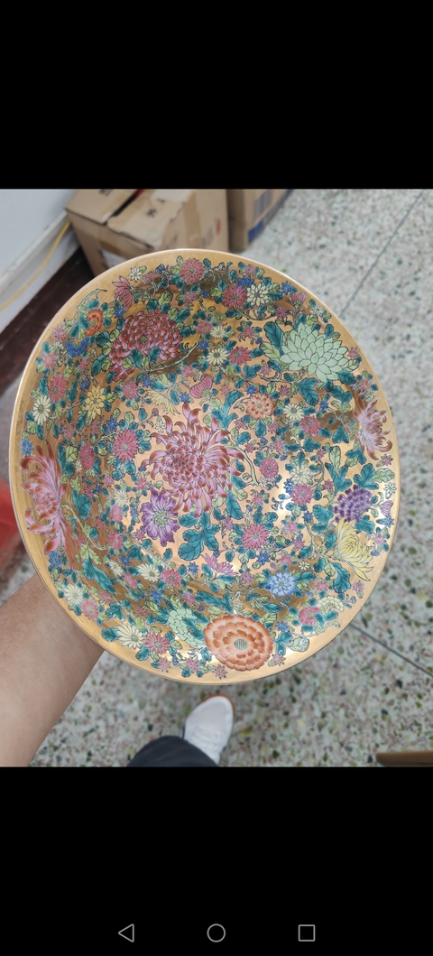 古玩陶瓷金地百花紋碗真品鑒賞圖