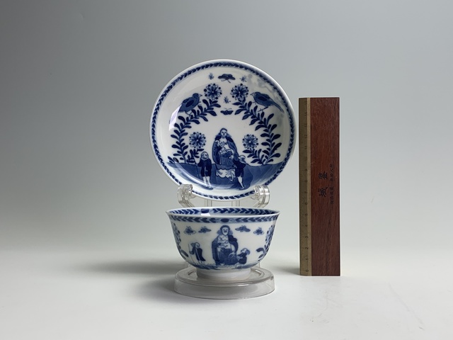古玩陶瓷清中早期·青花圣母圖紋杯碟拍賣,當前價格5820元
