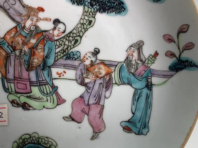 古玩陶瓷清同治·粉彩人物故事紋盤拍賣，當前價格332元