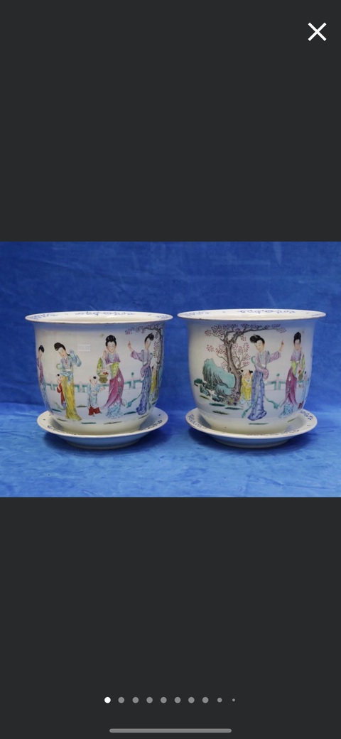 古玩陶瓷仕女紋粉彩花盆真品鑒賞圖