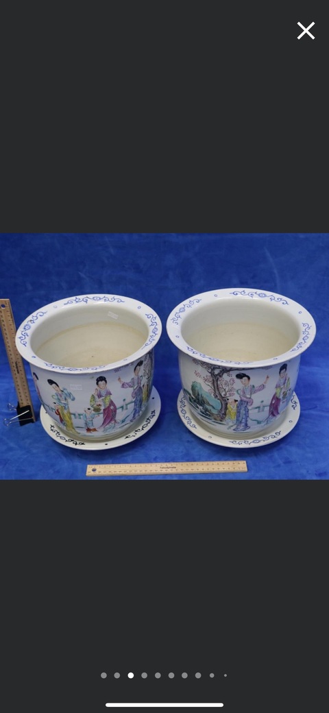 古玩陶瓷仕女紋粉彩花盆真品鑒賞圖