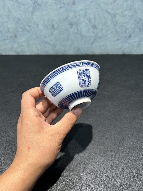古玩陶瓷料彩印章紋碗真品鑒賞圖