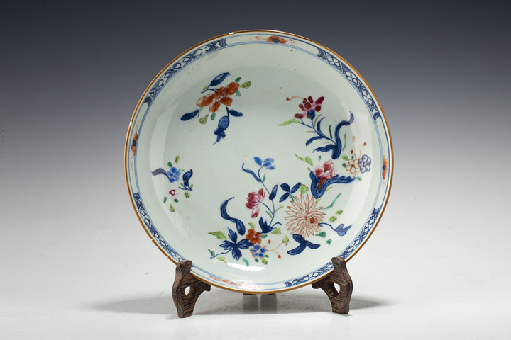 古玩陶瓷康熙·青花加彩花卉紋盤真品鑒賞圖