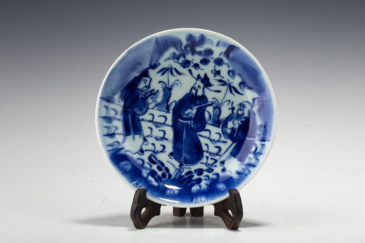 古玩陶瓷雍正·青花福祿壽三星人物紋盤真品鑒賞圖