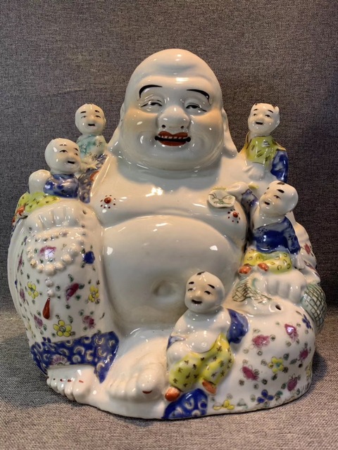 古玩陶瓷五子鬧佛粉彩塑像真品鑒賞圖